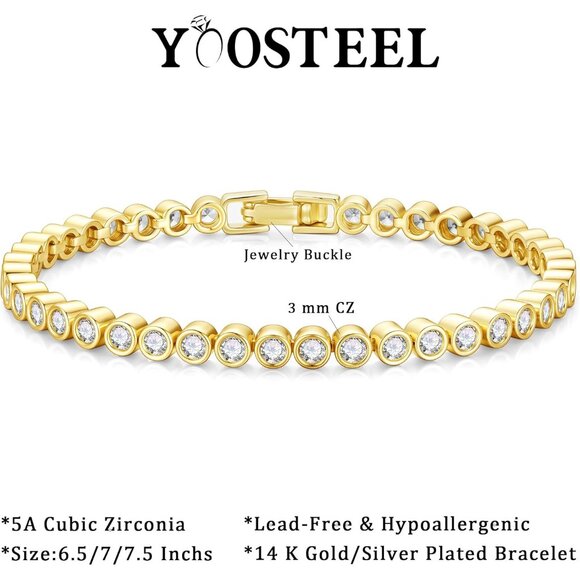 14K Gold White Gold-Plated Tennis Bracelets for Women 6.5/7/7.5 Inch - Picture 5 of 7